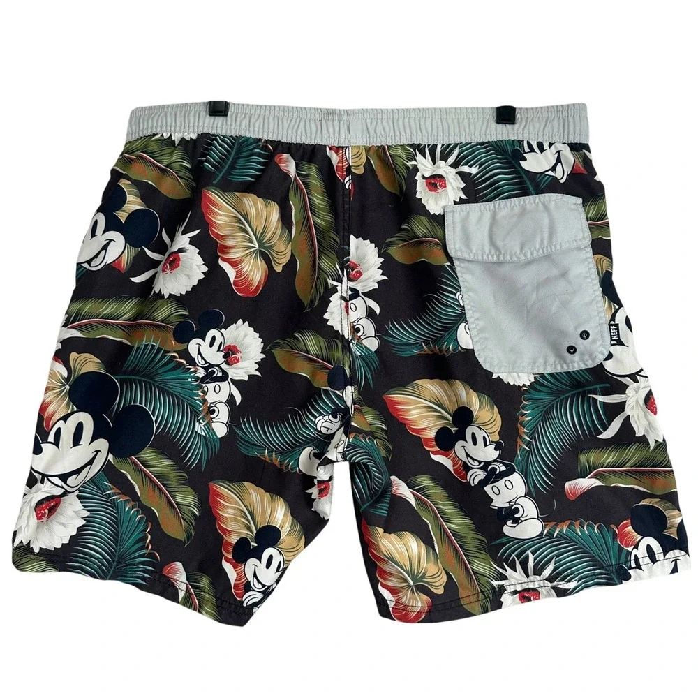 Neff Disney Mickey Mouse Swim Trunks Mens XL Black Tropical Floral Board Shorts